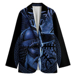 Blue Viking God Odin And Crow Print Women's Cotton Blazer