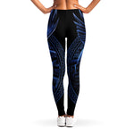 Blue Viking God Odin And Crow Print Women's Leggings