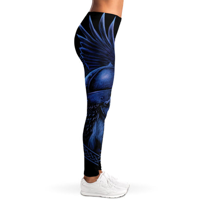 Blue Viking God Odin And Crow Print Women's Leggings