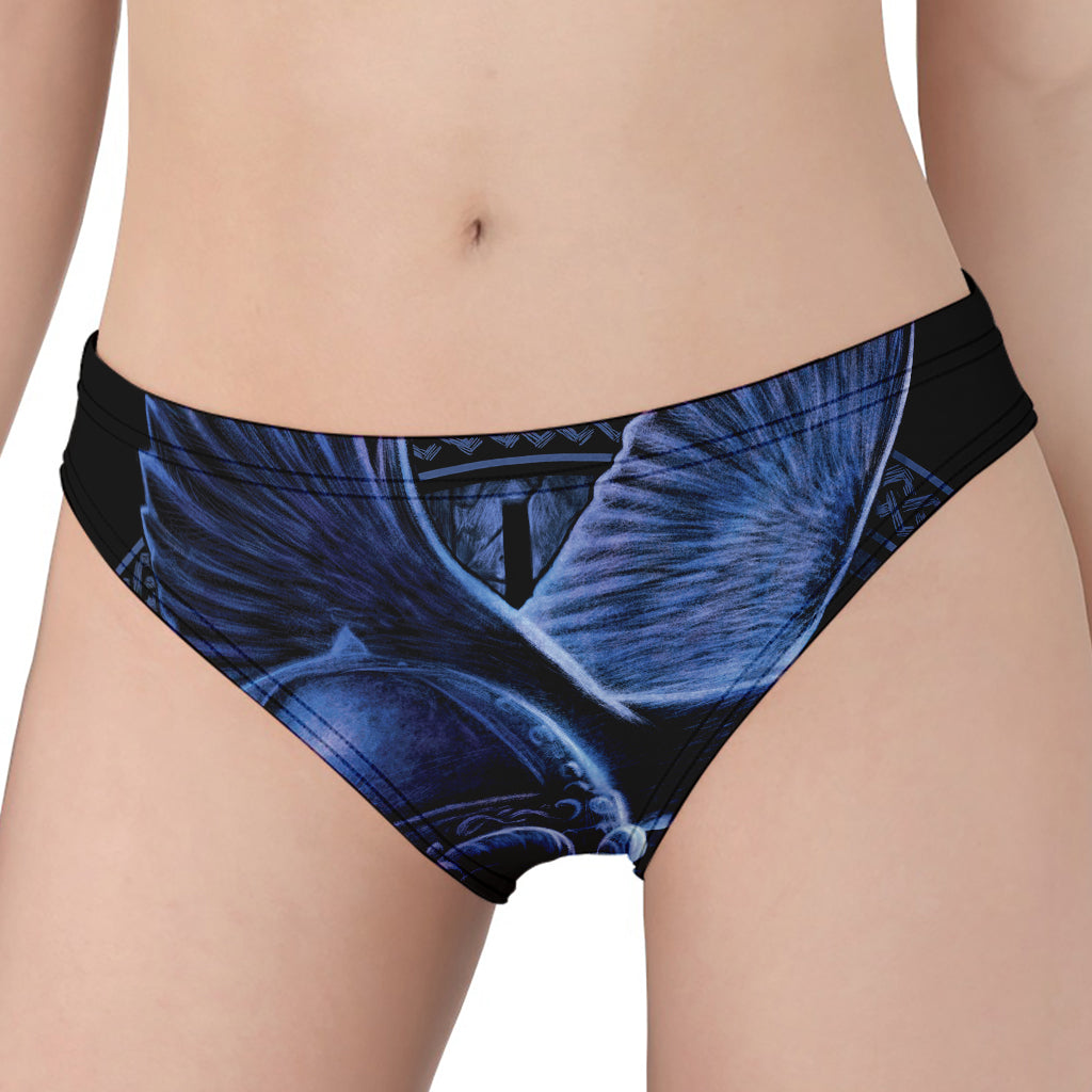 Blue Viking God Odin And Crow Print Women's Panties