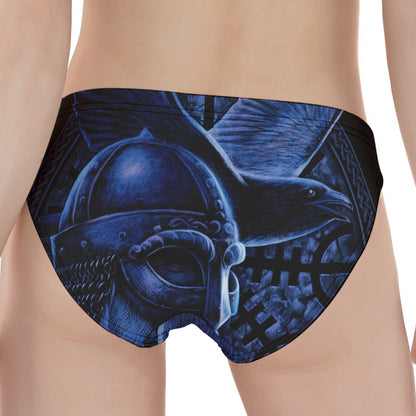 Blue Viking God Odin And Crow Print Women's Panties