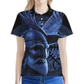 Blue Viking God Odin And Crow Print Women's Polo Shirt