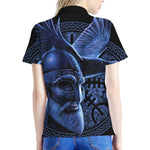 Blue Viking God Odin And Crow Print Women's Polo Shirt