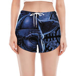 Blue Viking God Odin And Crow Print Women's Split Running Shorts