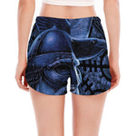 Blue Viking God Odin And Crow Print Women's Split Running Shorts