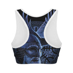 Blue Viking God Odin And Crow Print Women's Sports Bra