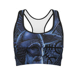 Blue Viking God Odin And Crow Print Women's Sports Bra