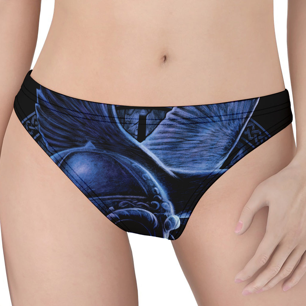 Blue Viking God Odin And Crow Print Women's Thong