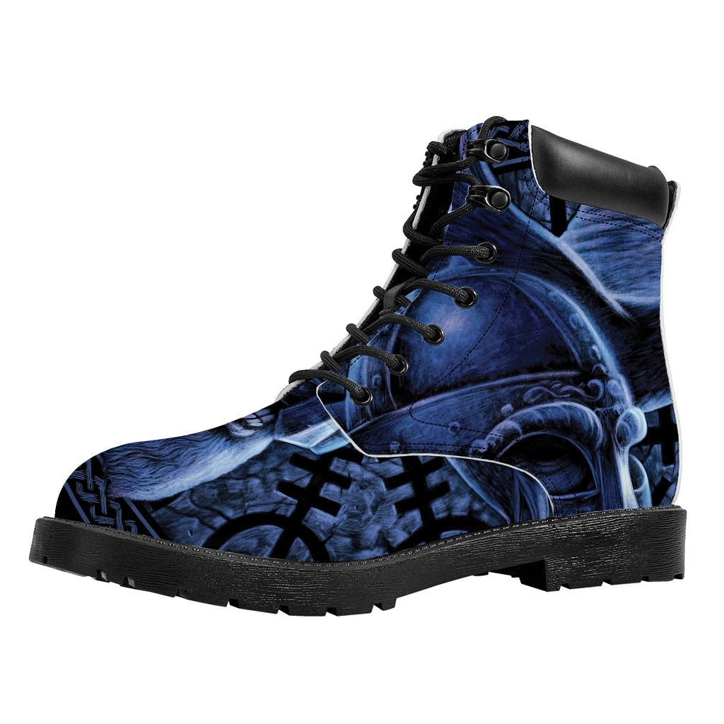 Blue Viking God Odin And Crow Print Work Boots