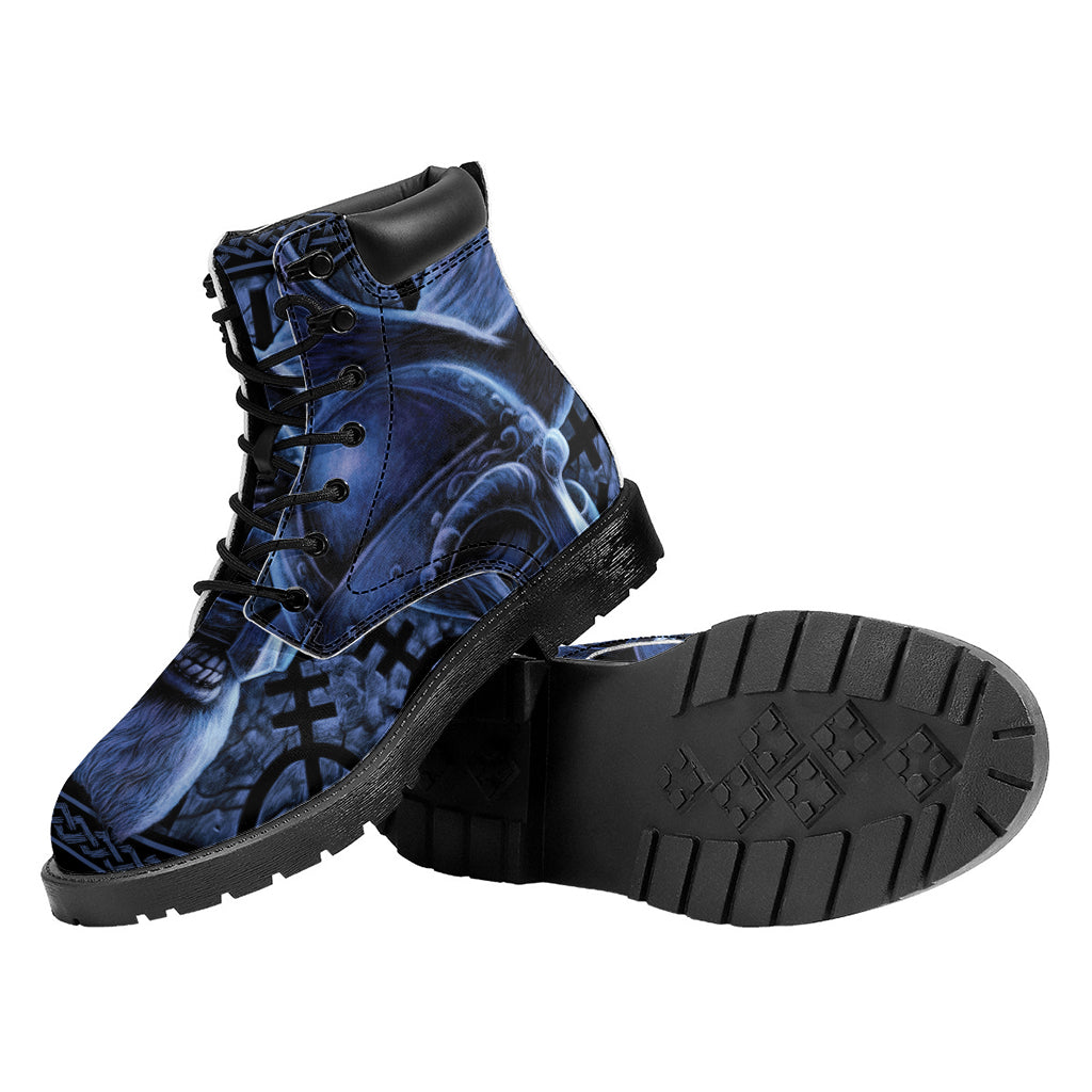 Blue Viking God Odin And Crow Print Work Boots