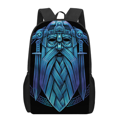 Blue Viking Norse God Odin Print 17 Inch Backpack