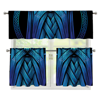 Blue Viking Norse God Odin Print 3 Piece Kitchen Curtains