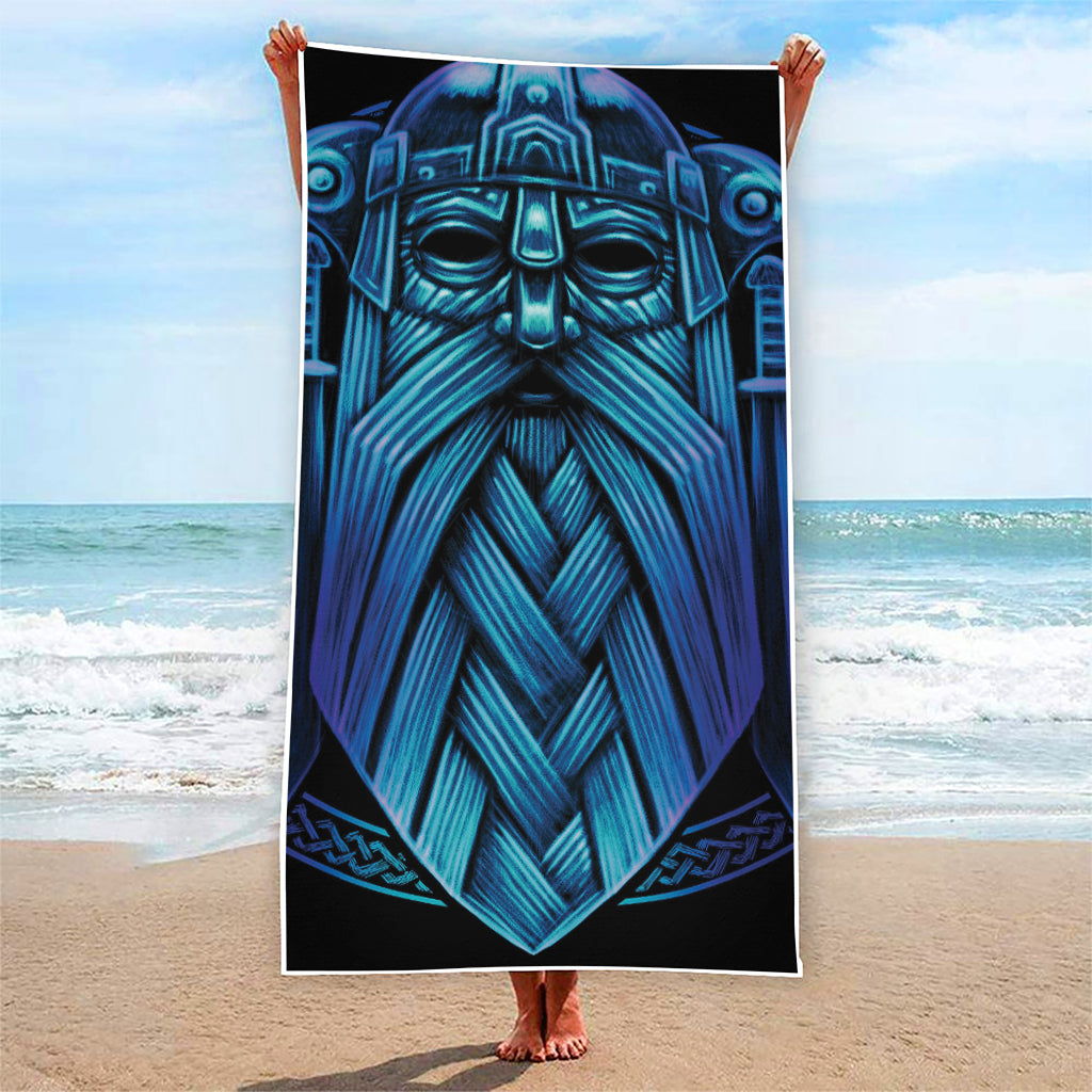 Blue Viking Norse God Odin Print Beach Towel