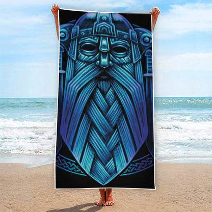 Blue Viking Norse God Odin Print Beach Towel