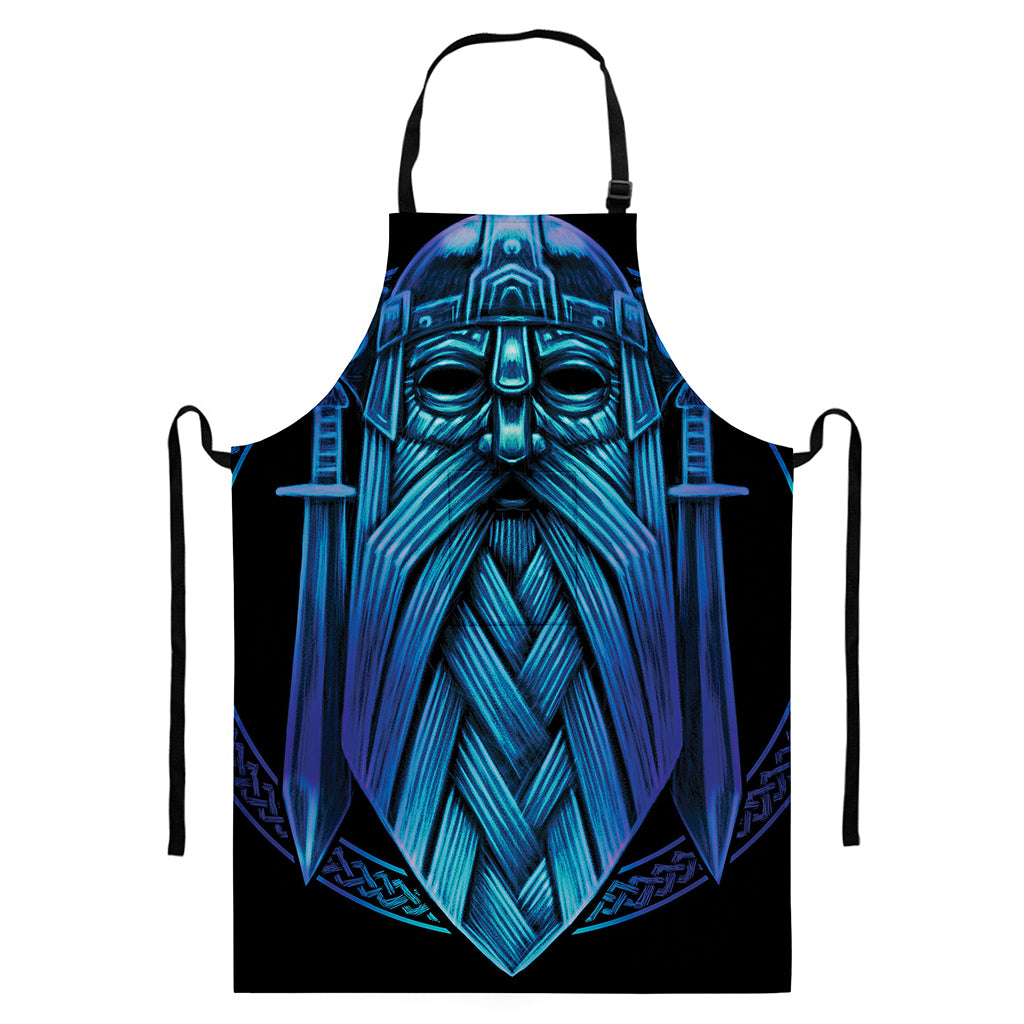 Blue Viking Norse God Odin Print Bib Apron With Pocket