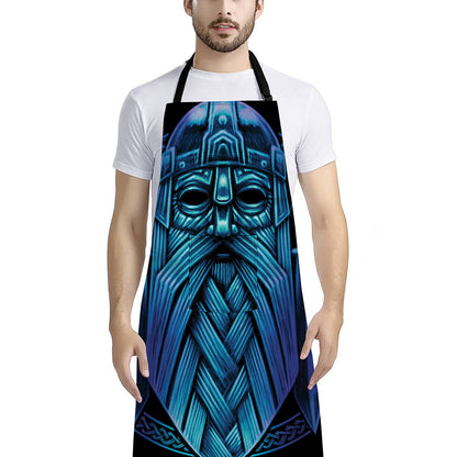 Blue Viking Norse God Odin Print Bib Apron With Pocket