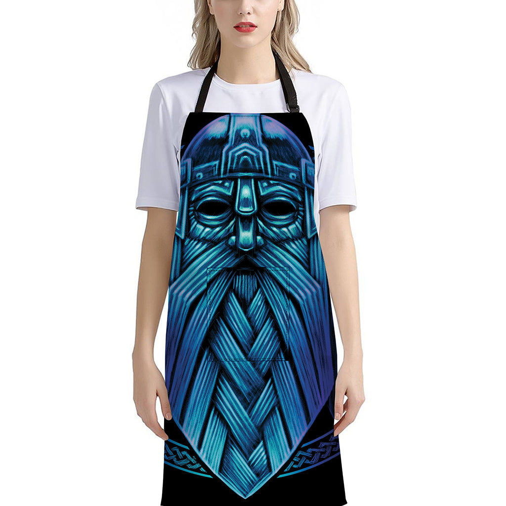 Blue Viking Norse God Odin Print Bib Apron With Pocket