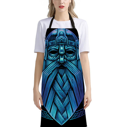 Blue Viking Norse God Odin Print Bib Apron With Pocket