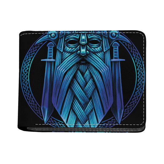 Blue Viking Norse God Odin Print Bifold Wallet