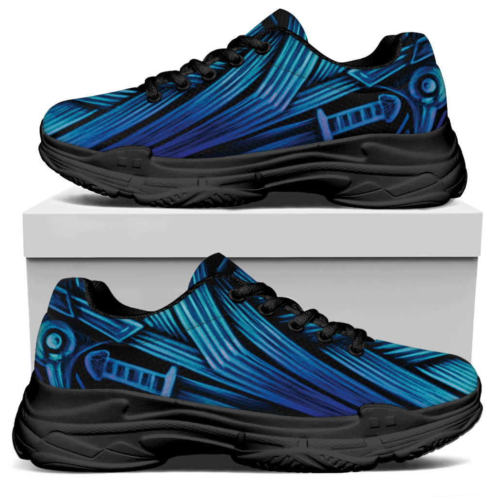 Blue Viking Norse God Odin Print Black Chunky Shoes