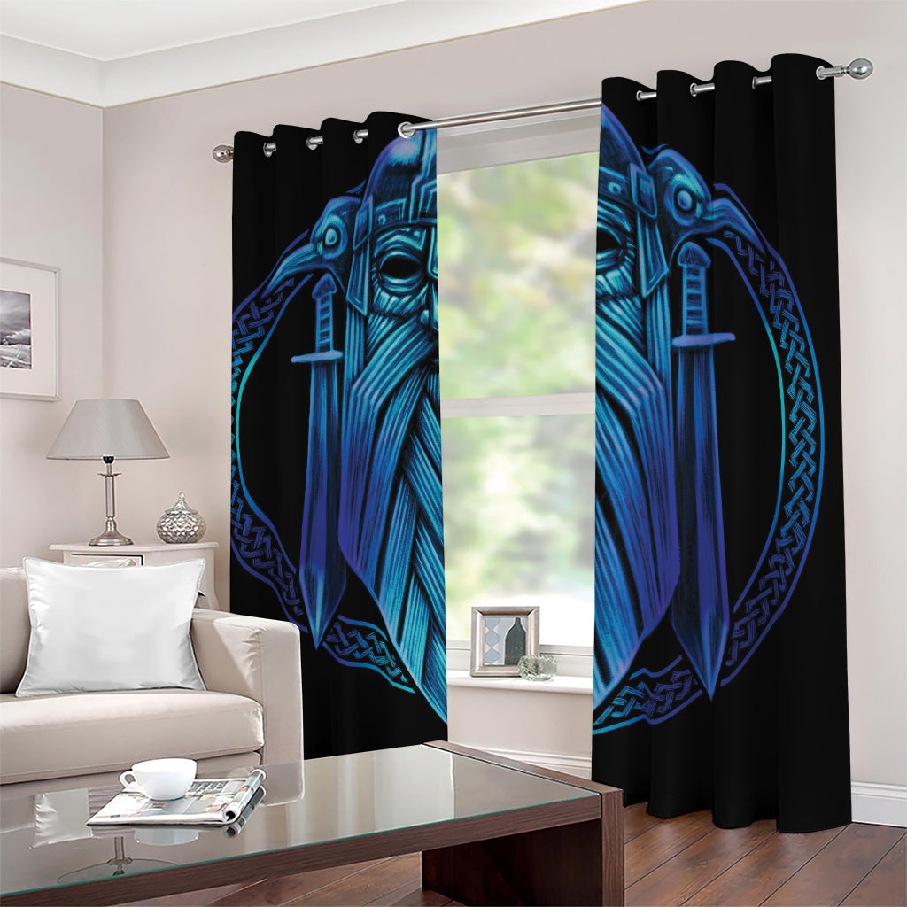 Blue Viking Norse God Odin Print Blackout Grommet Curtains