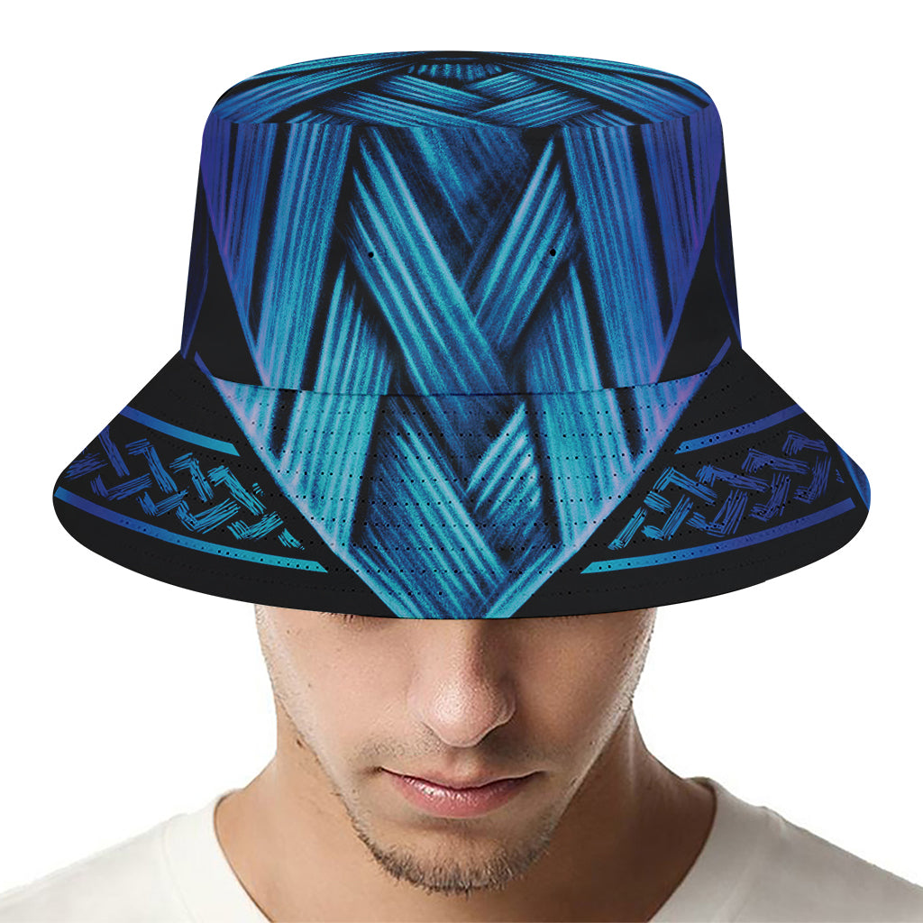 Blue Viking Norse God Odin Print Bucket Hat