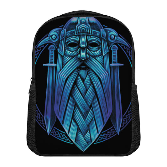 Blue Viking Norse God Odin Print Casual Backpack