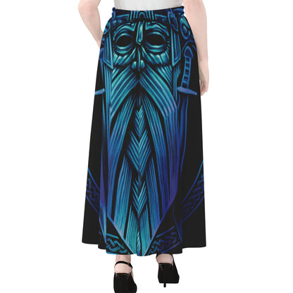Blue Viking Norse God Odin Print Chiffon Maxi Skirt