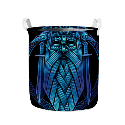 Blue Viking Norse God Odin Print Collapsible Laundry Basket