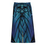 Blue Viking Norse God Odin Print Cotton Front Slit Maxi Skirt