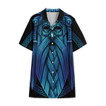 Blue Viking Norse God Odin Print Cotton Hawaiian Shirt