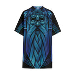Blue Viking Norse God Odin Print Cotton Hawaiian Shirt