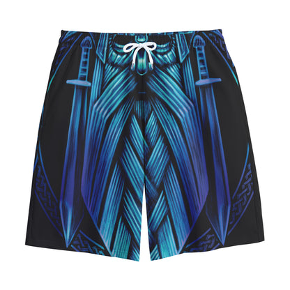 Blue Viking Norse God Odin Print Cotton Shorts