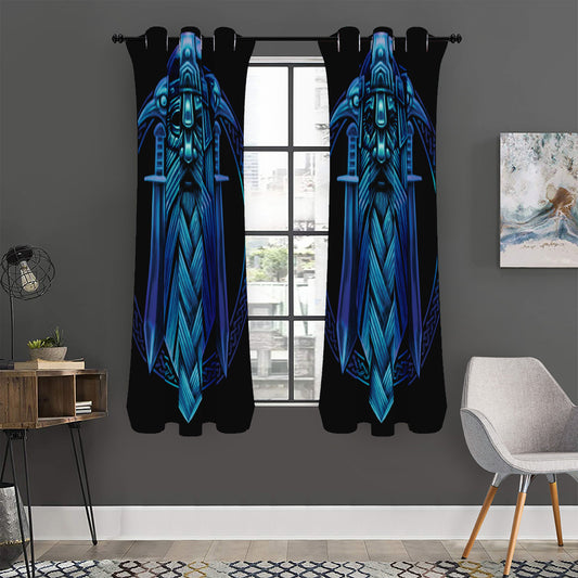 Blue Viking Norse God Odin Print Curtain