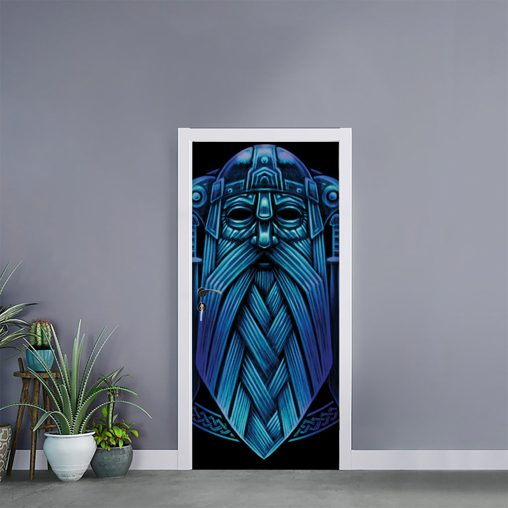 Blue Viking Norse God Odin Print Door Sticker