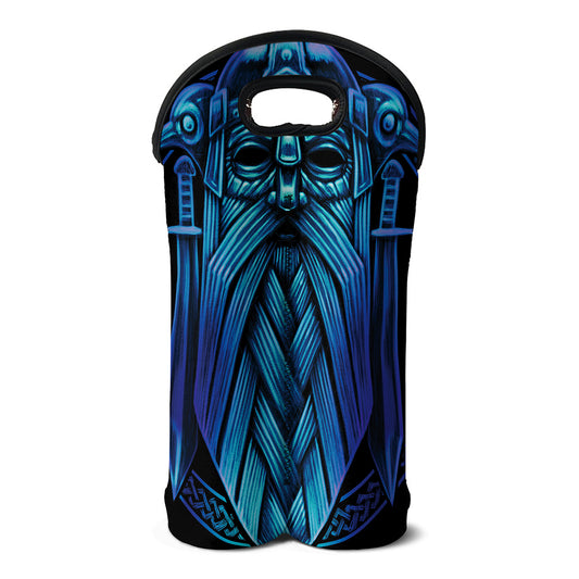 Blue Viking Norse God Odin Print Double Neoprene Wine Tote