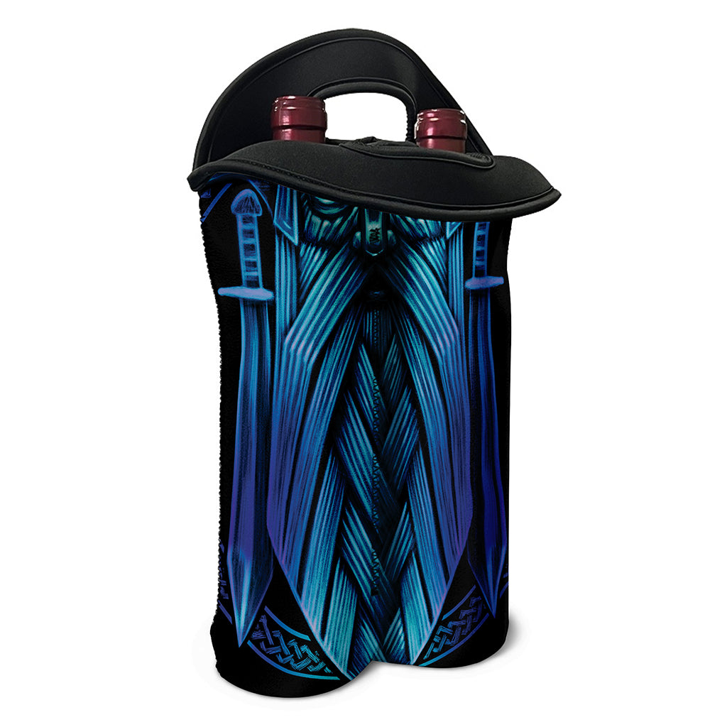 Blue Viking Norse God Odin Print Double Neoprene Wine Tote