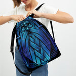Blue Viking Norse God Odin Print Drawstring Backpack