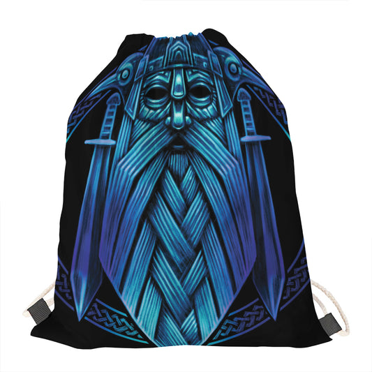 Blue Viking Norse God Odin Print Drawstring Bag