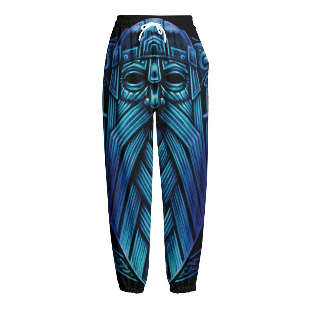 Blue Viking Norse God Odin Print Fleece Lined Knit Pants