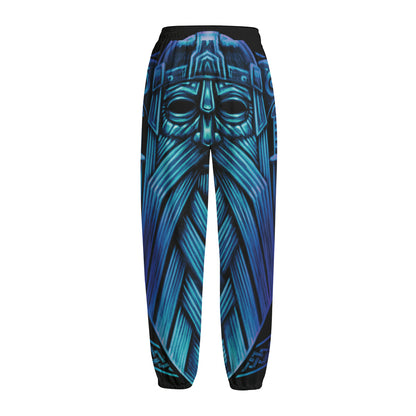 Blue Viking Norse God Odin Print Fleece Lined Knit Pants
