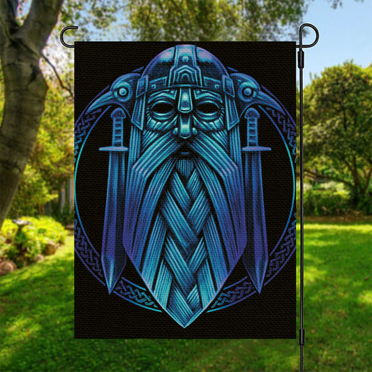 Blue Viking Norse God Odin Print Garden Flag