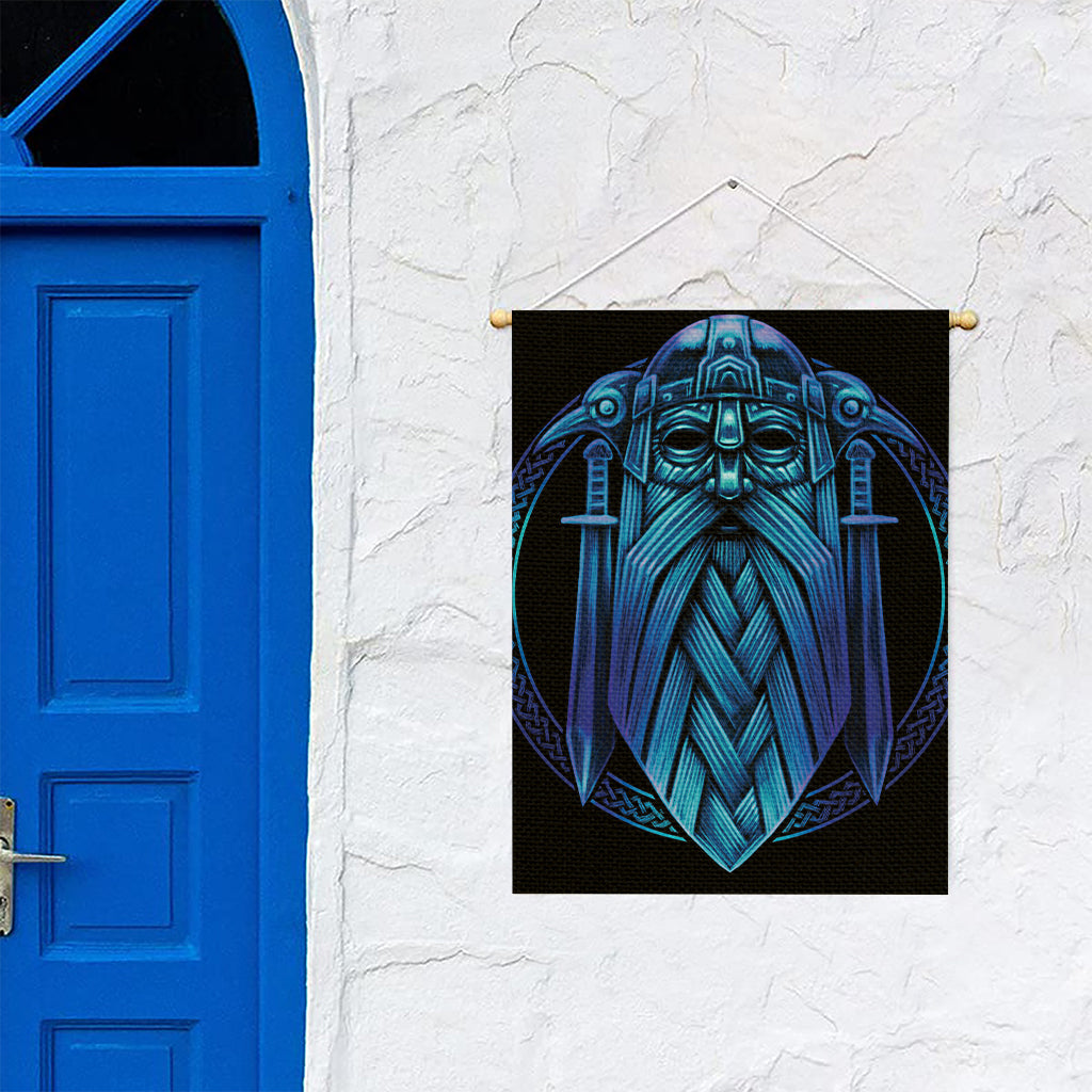 Blue Viking Norse God Odin Print Garden Flag