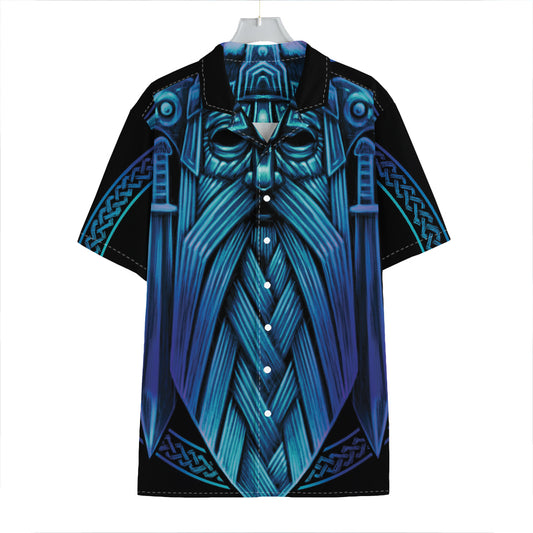 Blue Viking Norse God Odin Print Hawaiian Shirt