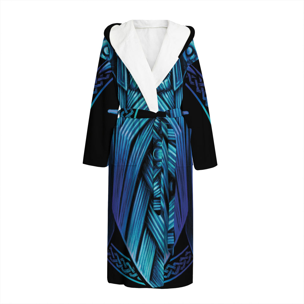 Blue Viking Norse God Odin Print Hooded Bathrobe