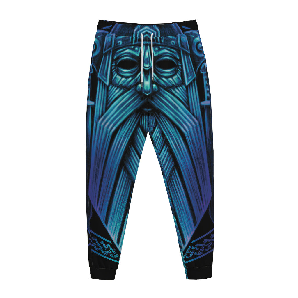 Blue Viking Norse God Odin Print Jogger Pants
