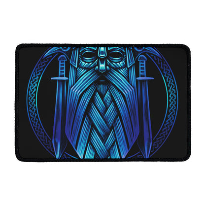 Blue Viking Norse God Odin Print Kitchen Mat