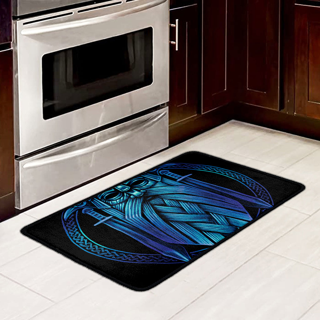 Blue Viking Norse God Odin Print Kitchen Mat