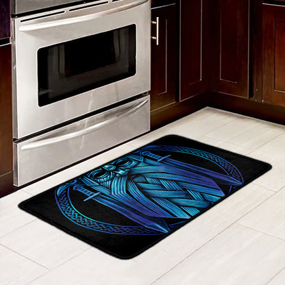 Blue Viking Norse God Odin Print Kitchen Mat