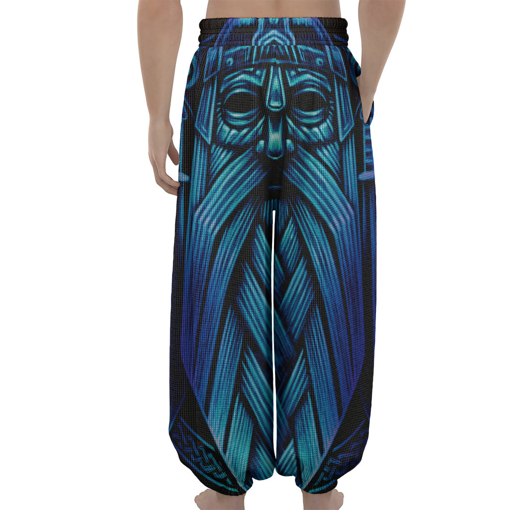 Blue Viking Norse God Odin Print Lantern Pants